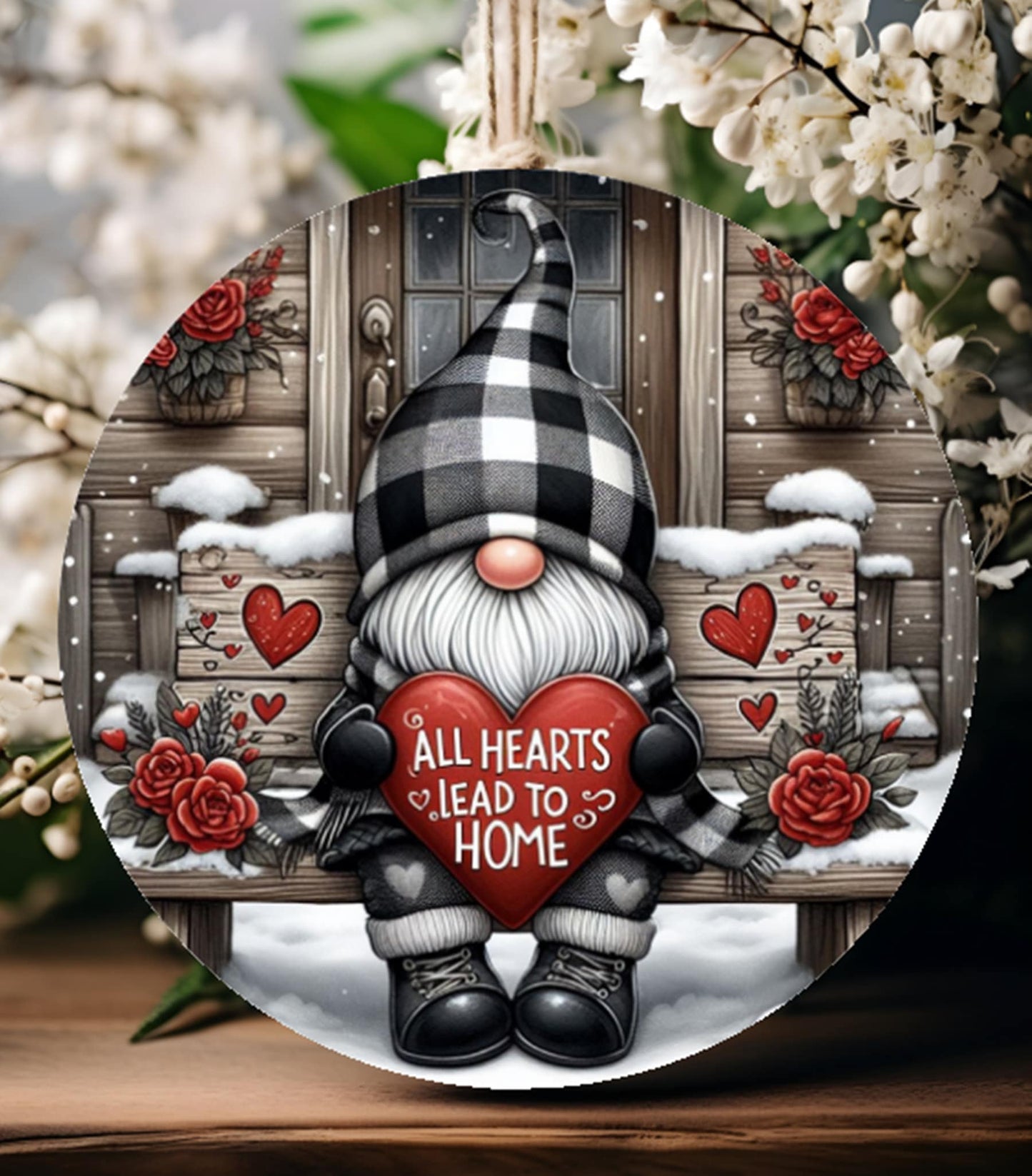 VALENTINES GNOME round door png,  for sublimation high resolution, 2 files including a round!