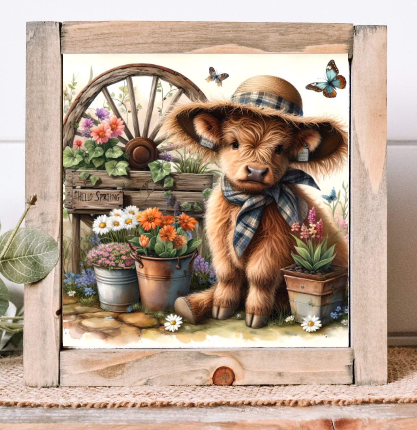 SPRING HIGHLAND COW round door png, for sublimation high resolution can be used for a wreath sign 2 files included for download