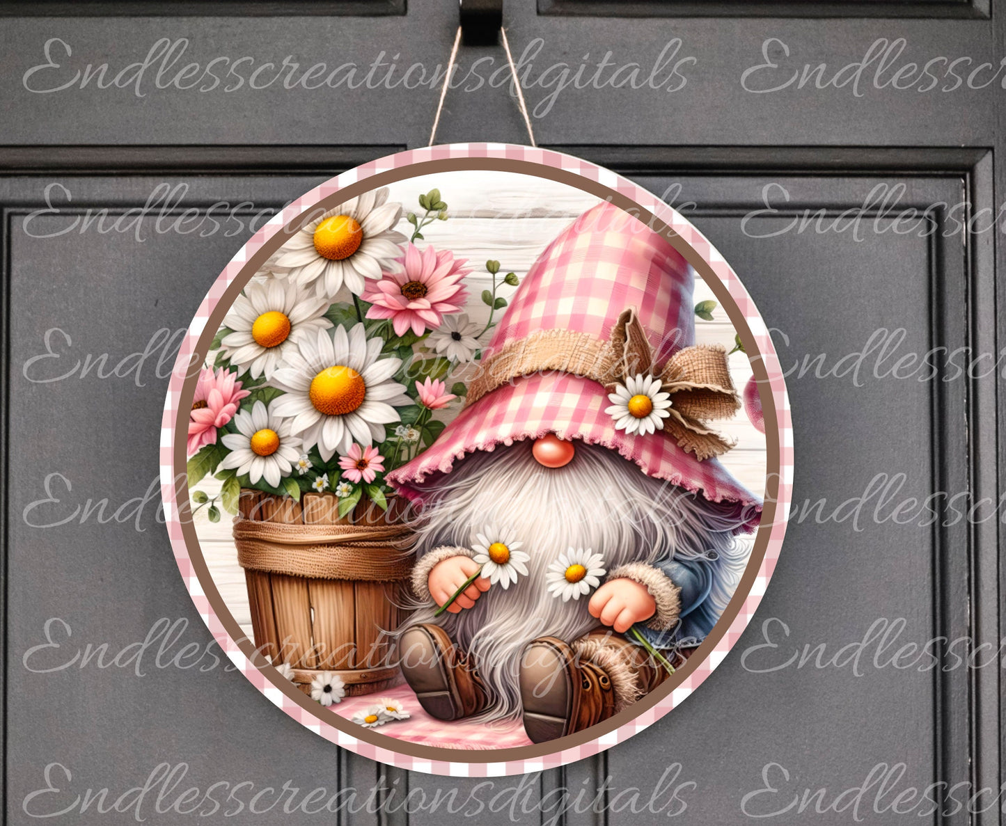 SPRING SUBLIMATION GNOME, wreath sign png, for sublimation high resolution 2 png files use on pillow, mugs etc