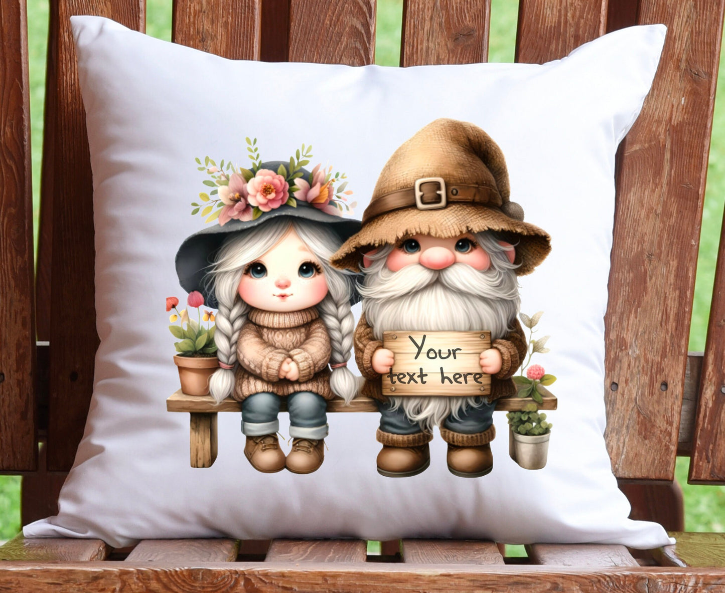 GNOME COUPLE ROUND, door hanger, wreath sign , transparent file for pillows, mugs etc, high resolution 300 dpi 2 digital files for download