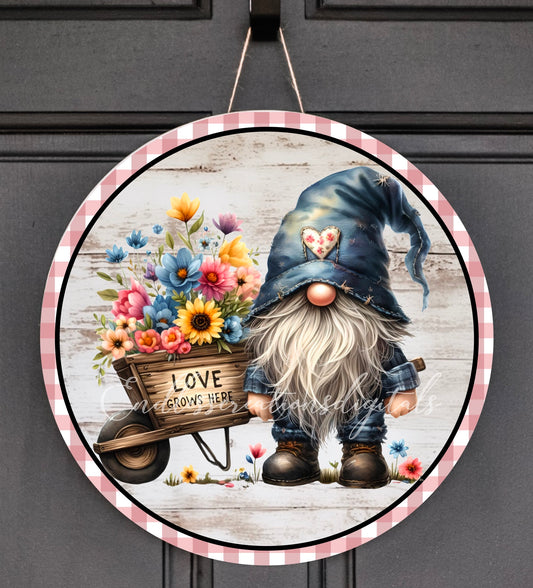 SPRING GNOME ROUND door hanger, wreath sign png,  for sublimation high resolution 2 png files1 transparent for use on pillow, mugs etc