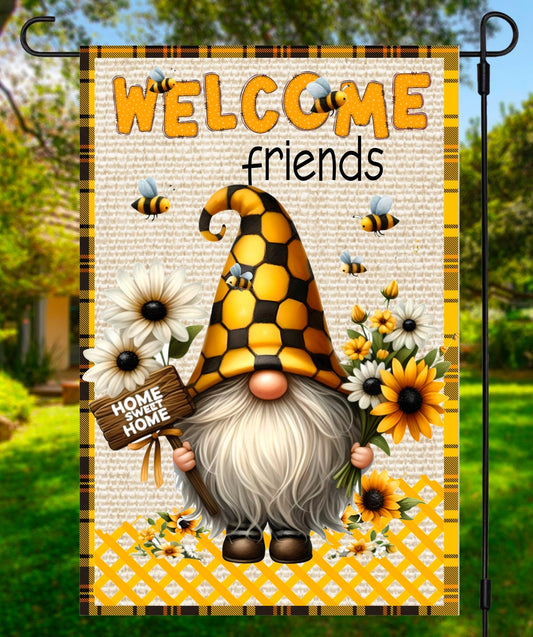 BEE GNOME GARDEN flag 12 x 18 high quality digital png for sublimation