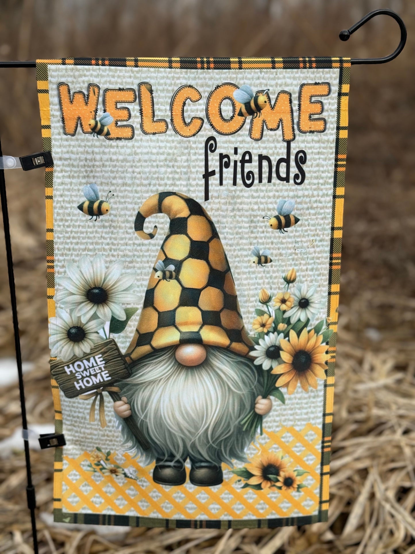 BEE GNOME GARDEN flag 12 x 18 high quality digital png for sublimation