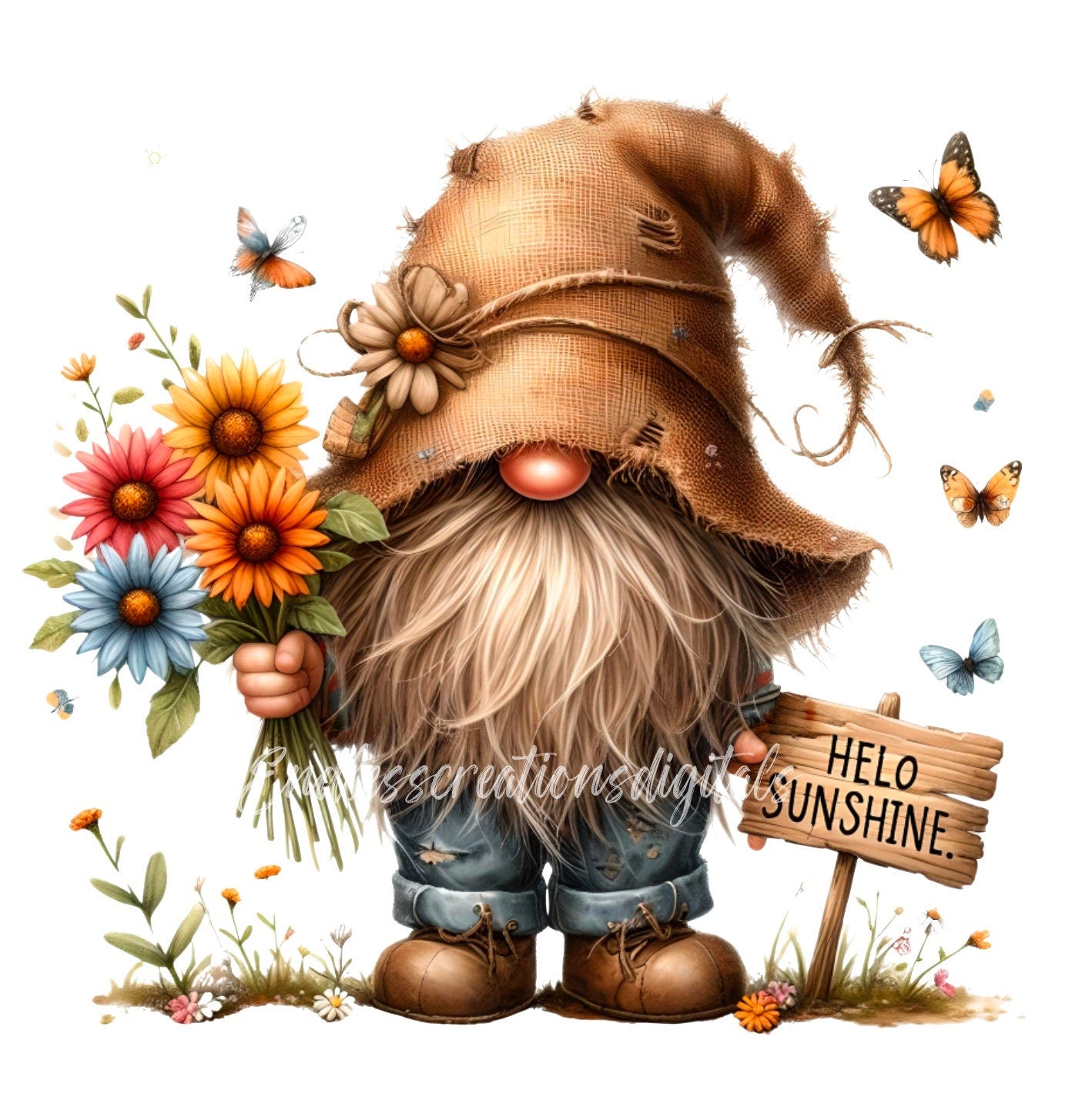 SPRING GNOME SUBLIMATION png, transparent  for sublimation high resolution, 5 files, 2 add your own text