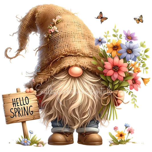 SPRING GNOME SUBLIMATION png, transparent  for sublimation high resolution, 5 files, 2 add your own text