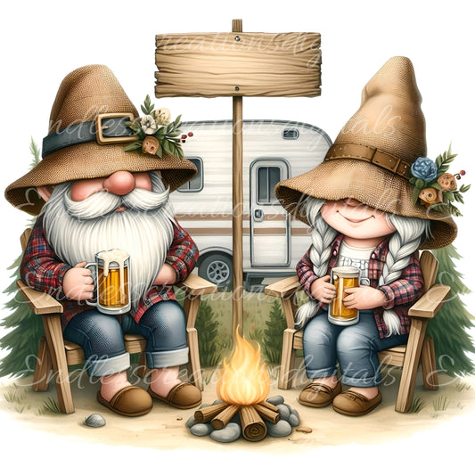 CAMPING GNOME SUBLIMATION gnome package of 5 high definition 300png, transparent with blank signs so you can add your own text