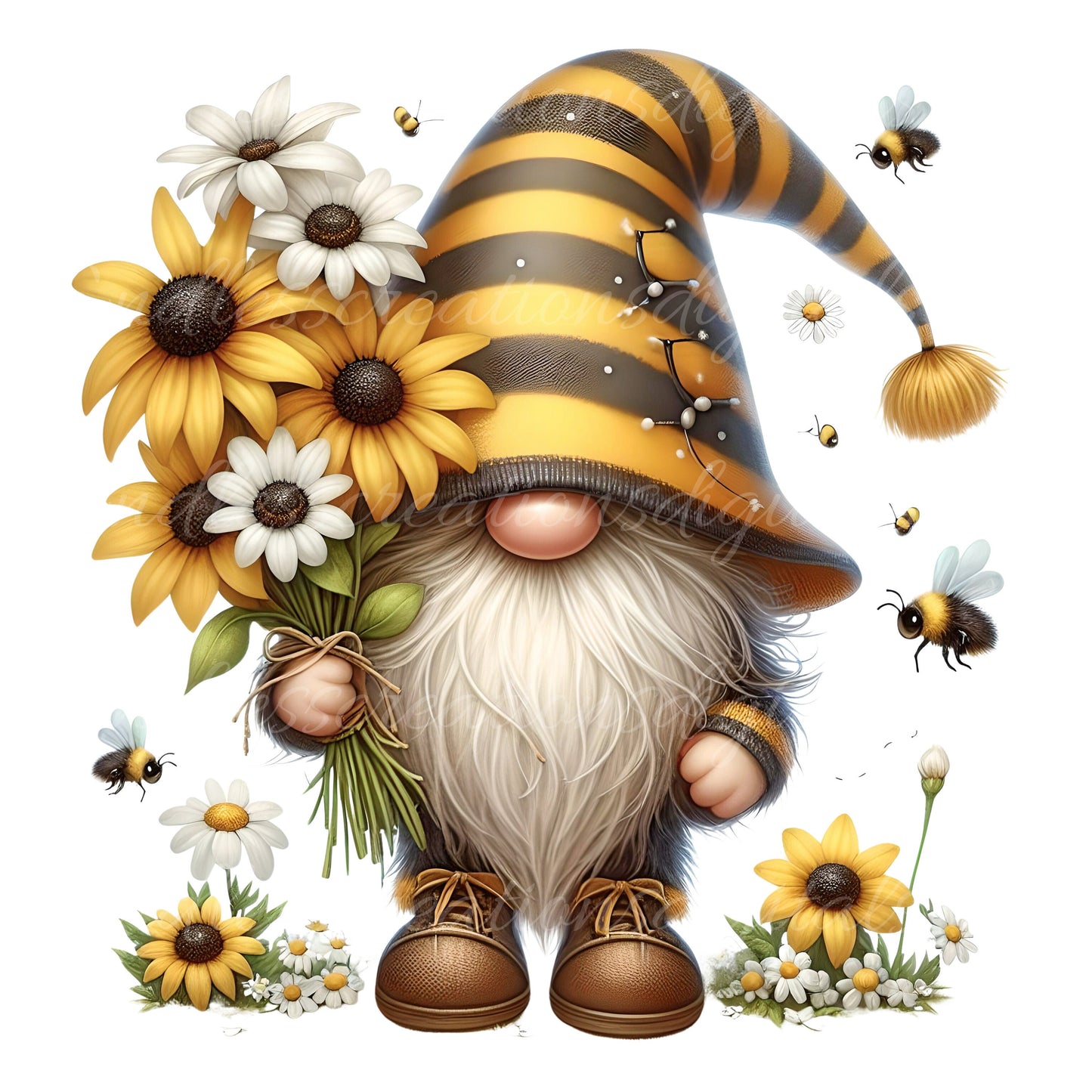 BEE GNOME WIND spinner sublimation 2 files for download 300 dpi for use on wind spinners, pillow, mugs etc.