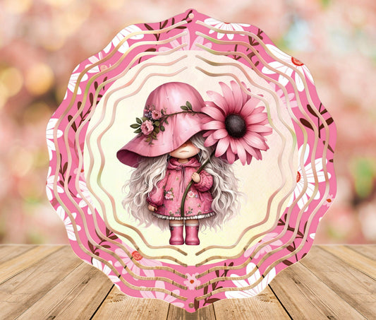 PINK DAISY GNOME wind spinner sublimation 2 files, girl gnome for one side and boy gnome for opposite side