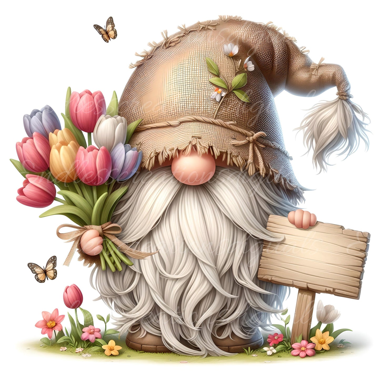 TULIP GNOMES SUBLIMATION png, transparent  for sublimation high resolution, 5 files, 3 files add your own text