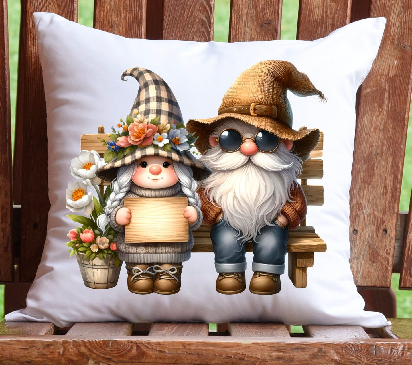 GNOME COUPLE ROUND, door hanger, wreath sign , transparent file for pillows, mugs etc, high resolution 300 dpi 2 digital files for download