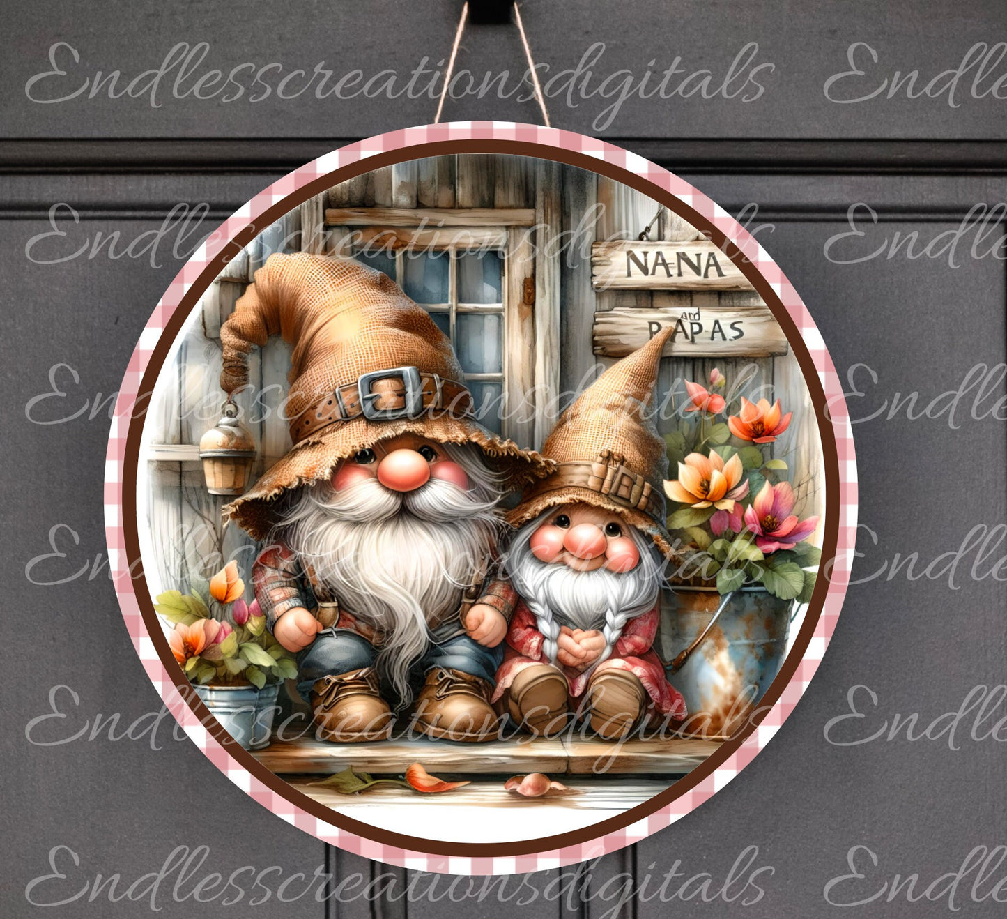 GNOME COUPLE ROUND, door hanger, wreath sign 1 round png for download