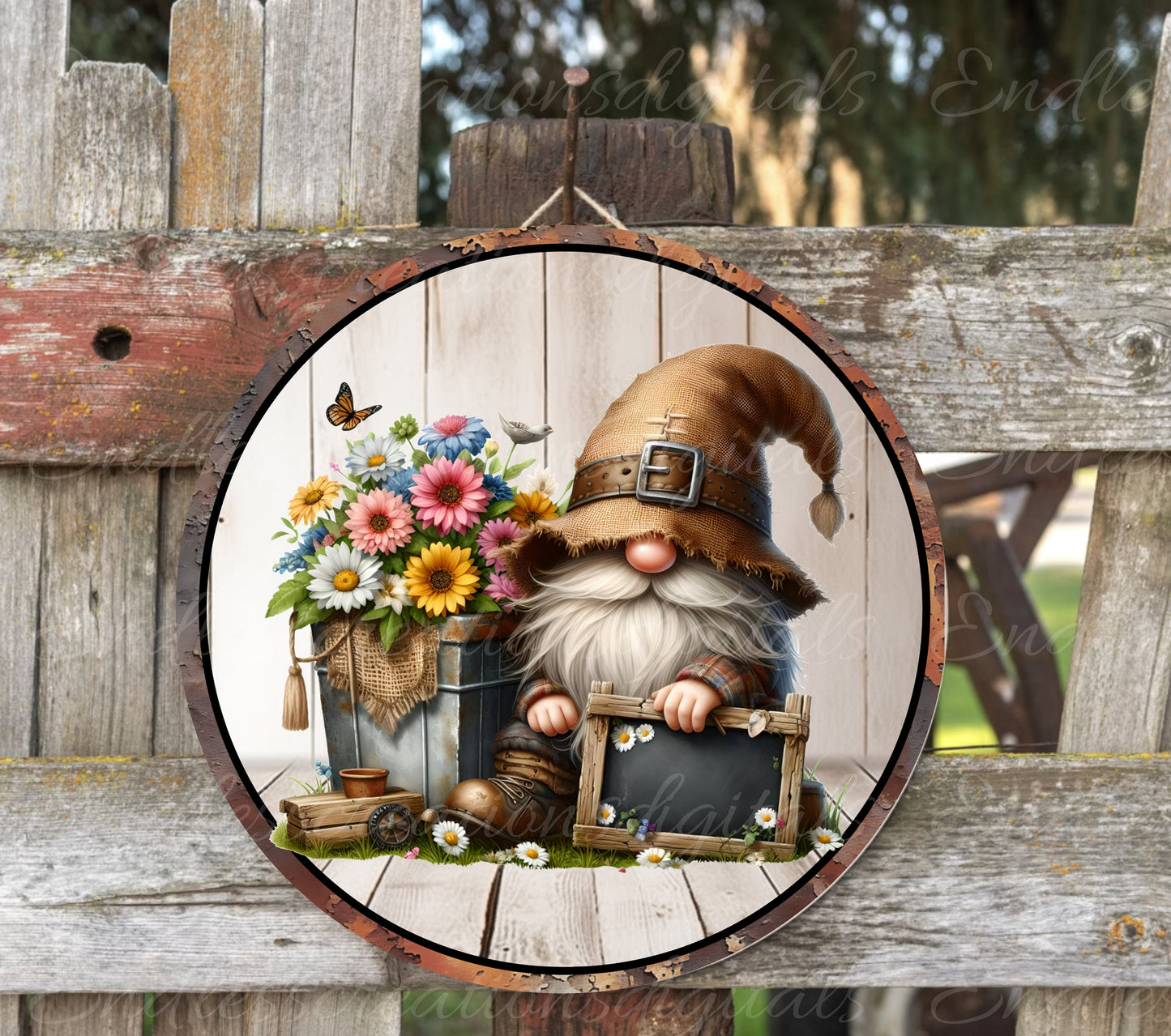 RUSTIC GNOME SUBLIMATION door hanger, wreath sign png, for sublimation high resolution 2 png files use on pillow, mugs etc