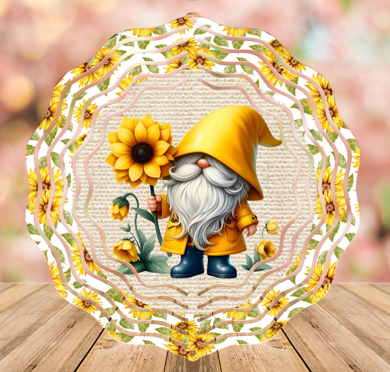 SUNFLOWER GNOME WIND spinner sublimation 2 files for download 300 dpi for use on wind spinners, pillow, mugs etc.