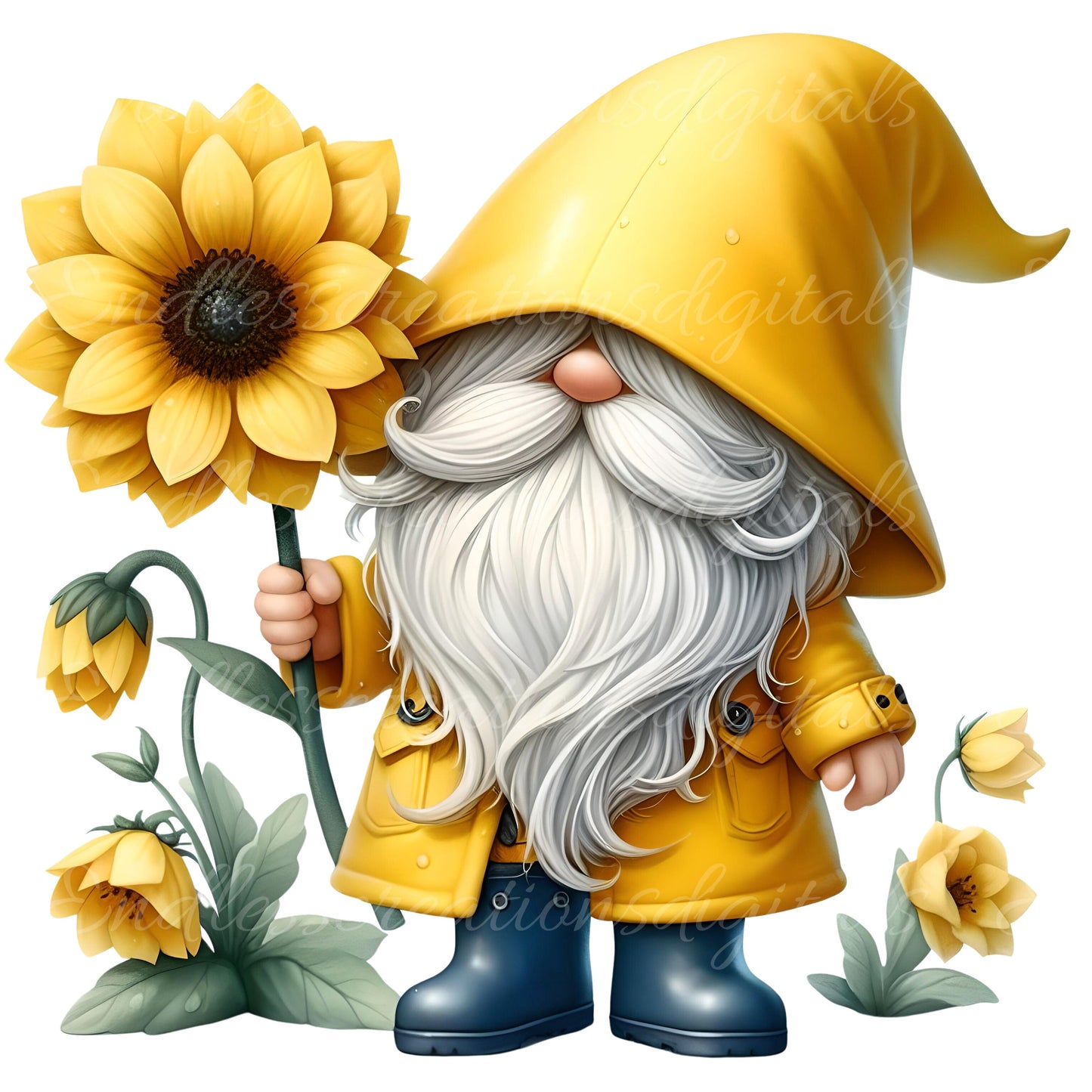 SUNFLOWER GNOME WIND spinner sublimation 2 files for download 300 dpi for use on wind spinners, pillow, mugs etc.