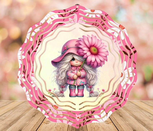 PINK DAISY GNOME wind spinner sublimation 2 files, girl gnome for one side and boy gnome for opposite side