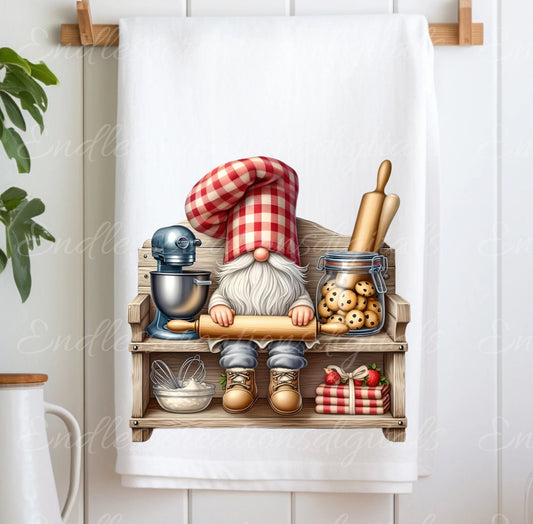 TEA TOWEL GNOME sublimation package of 5 high definition 300png, transparent add your own text
