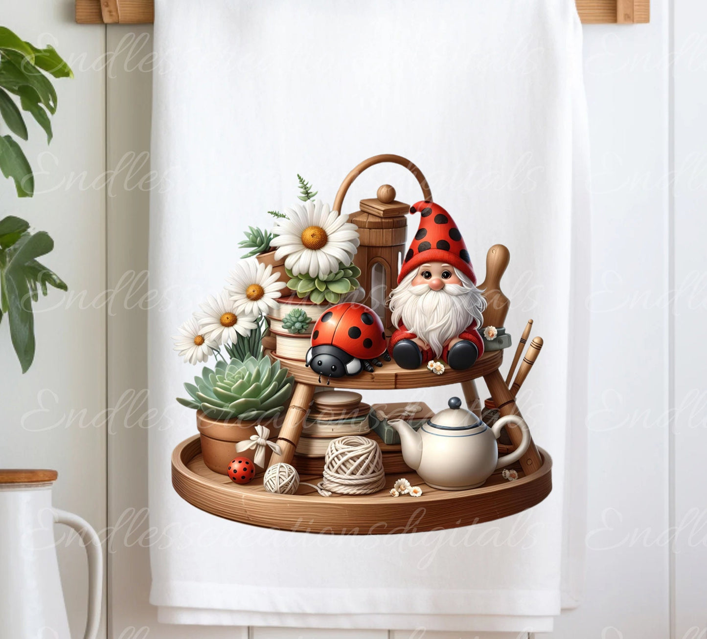 TEA TOWEL GNOME sublimation package of 5 high definition 300png,