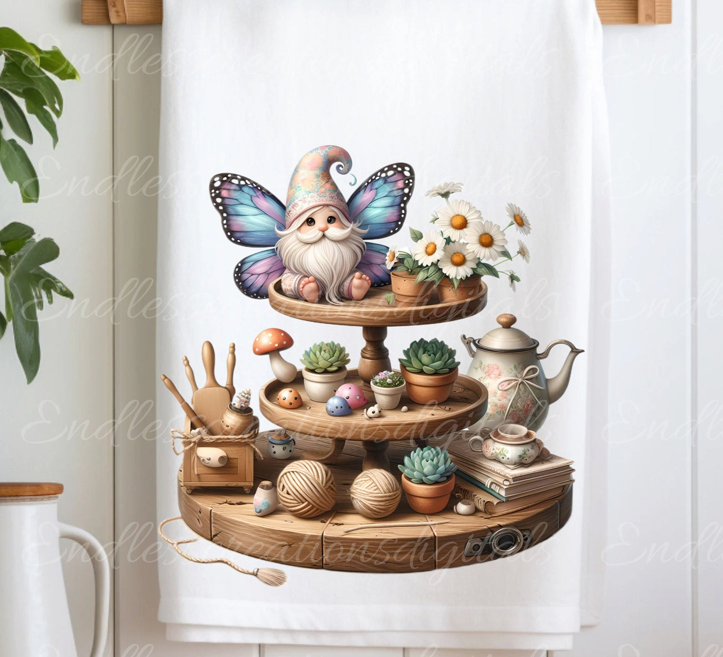 TEA TOWEL GNOME sublimation package of 5 high definition 300png,