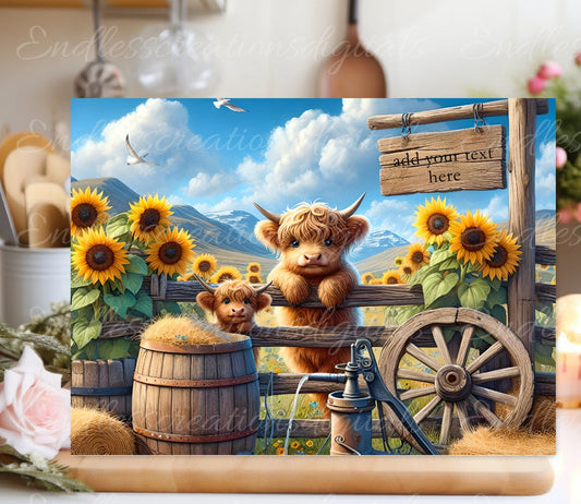 HIGHLAND COWS CUTTING Board sublimation  sublimation high resolution 1 file add your own text