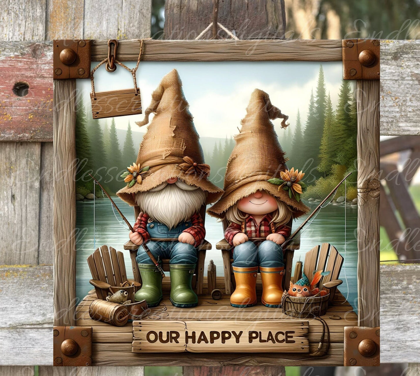 FISHING GNOMES SUBLIMATION door hanger, wreath sign png, for sublimation high resolution