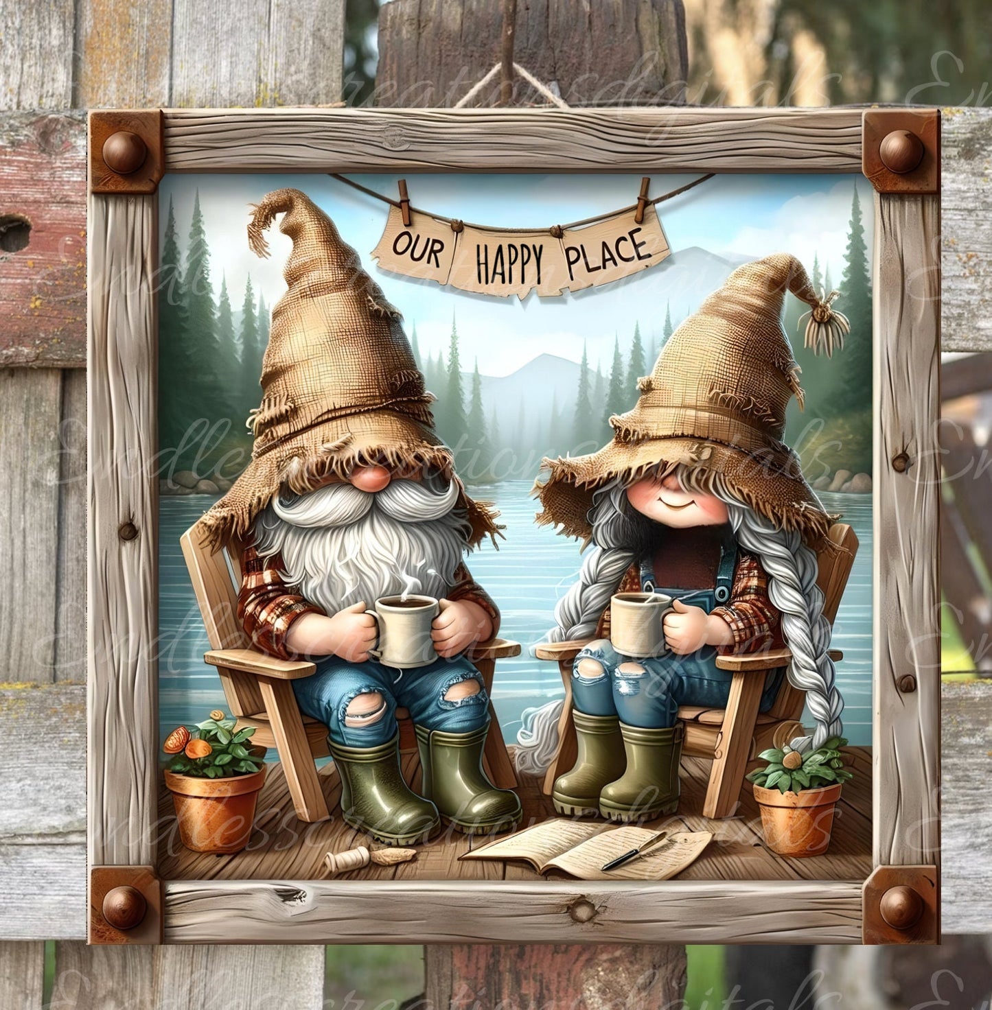 CAMPING GNOMES SUBLIMATION door hanger, wreath sign png, for sublimation high resolution