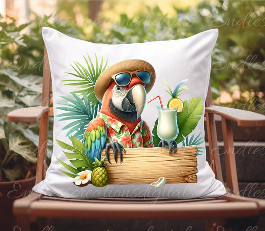 SUMMER TROPICAL PARROT sublimation png, transparent  for sublimation high resolution, 5 files, 2 file add your own text