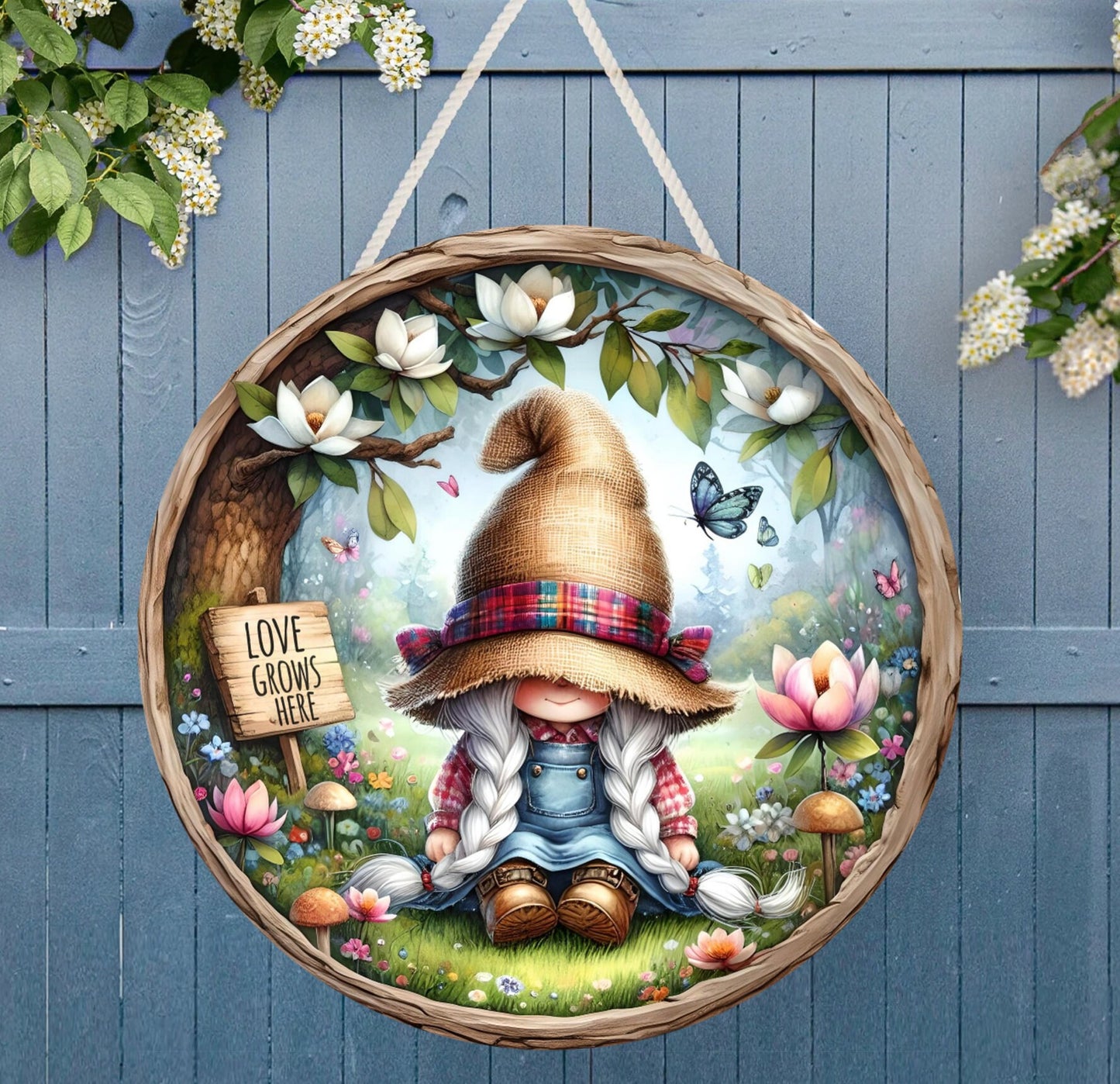 LOVE GROWS HERE door hanger, wreath sign png, for sublimation high resolution