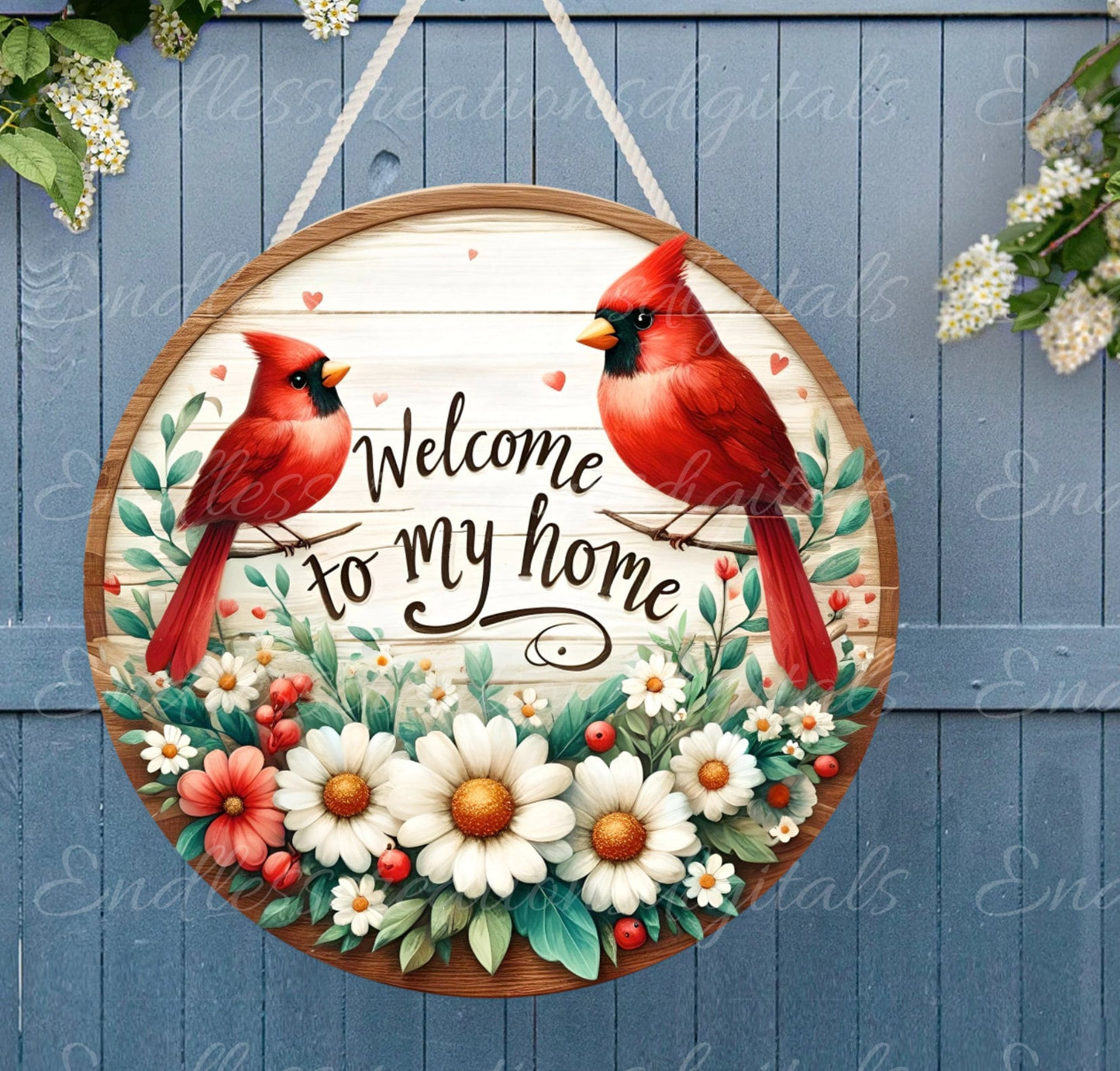 CARDINAL DOOR SUMMER HANGER, wreath sign png, for sublimation high resolution,