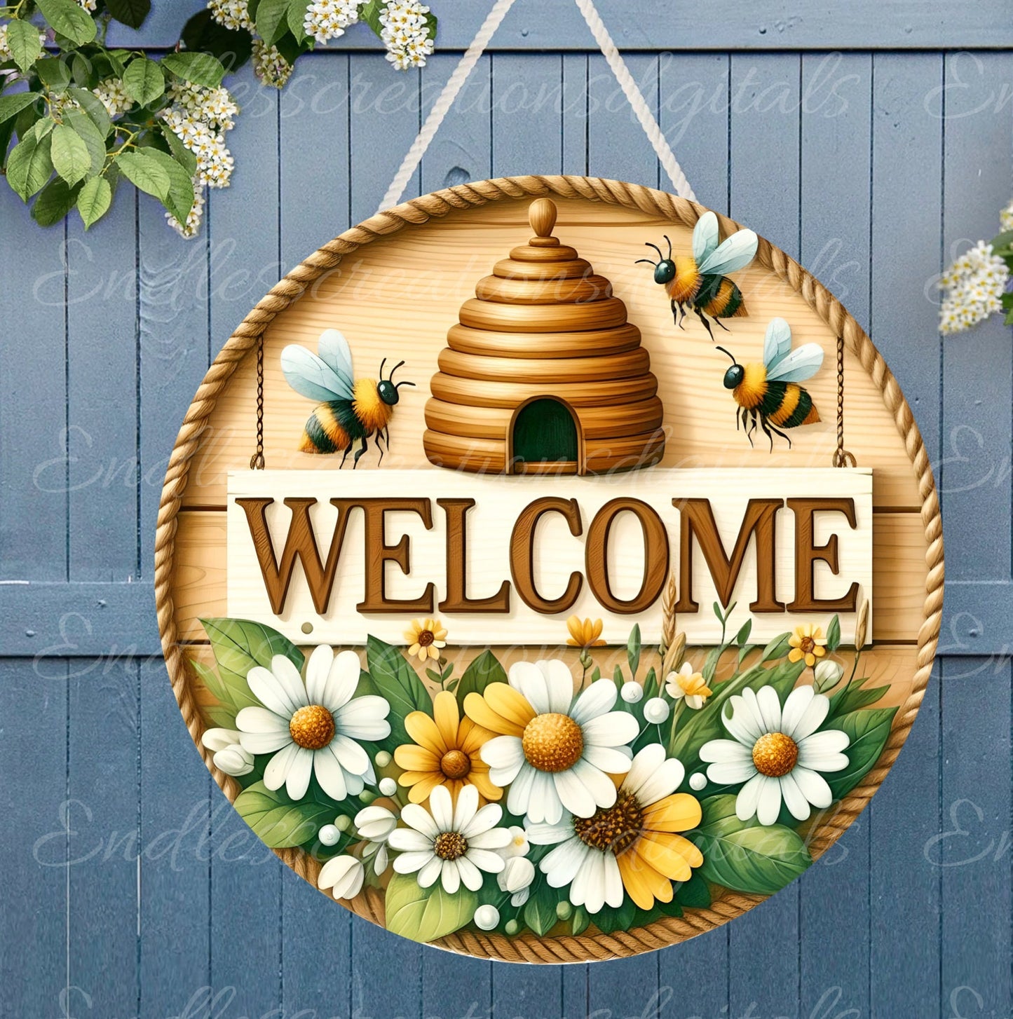 WELCOME BEEHIVE DOOR hanger, wreath sign png, for sublimation high resolution