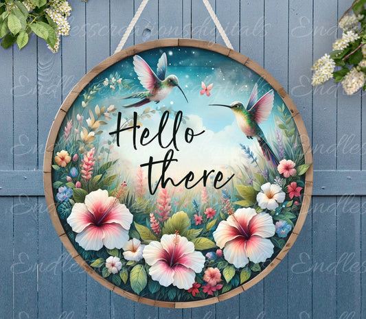 HUMMINGBIRD DOOR HANGER, wreath sign png, for sublimation high resolution 2 round png 300dpi, 1 blank for your own text