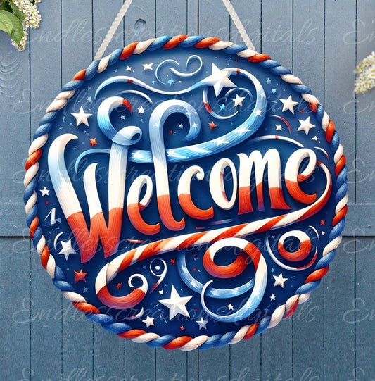 INDEPENDENCE DAY WELCOME door hanger, wreath sign png, for sublimation high resolution