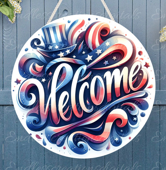 INDEPENDENCE DAY WELCOME door hanger, wreath sign png, for sublimation high resolution