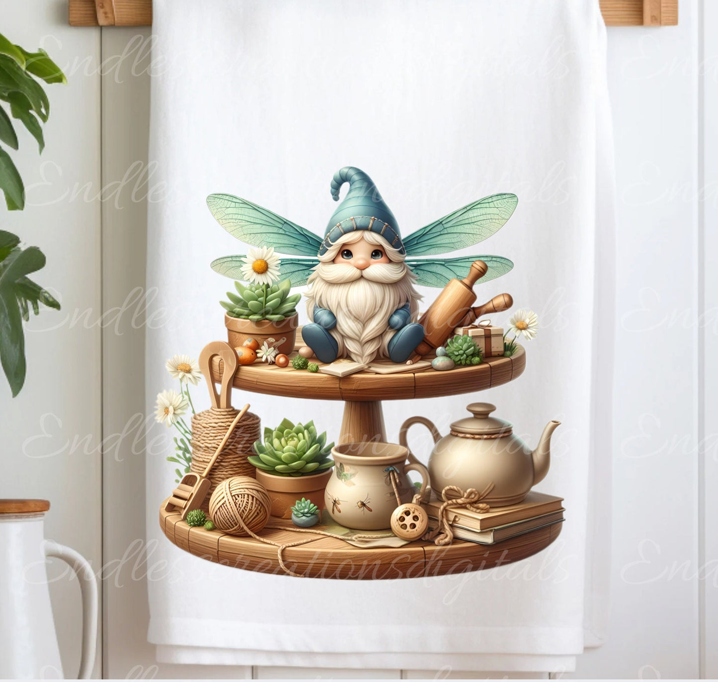 TEA TOWEL GNOME sublimation package of 5 high definition 300png,