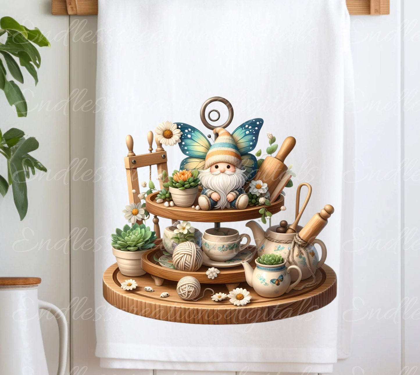 TEA TOWEL GNOME sublimation package of 5 high definition 300png,