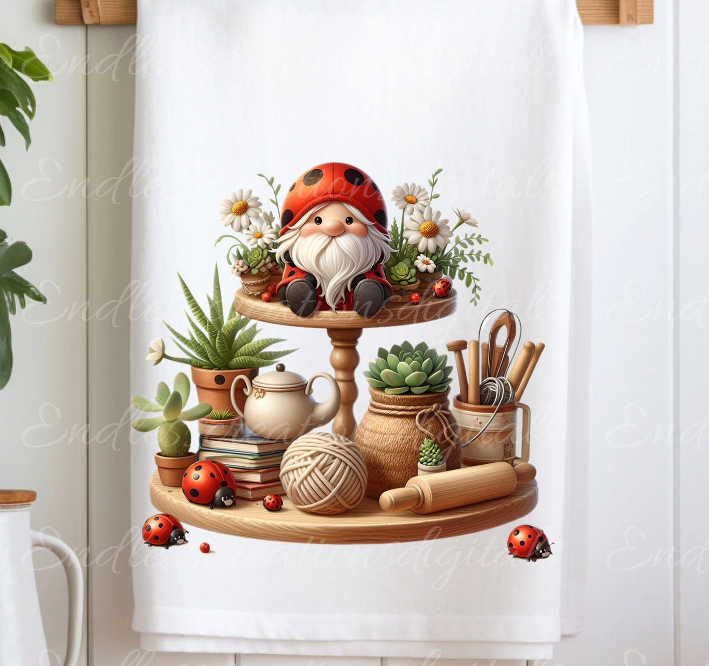 TEA TOWEL GNOME sublimation package of 5 high definition 300png,