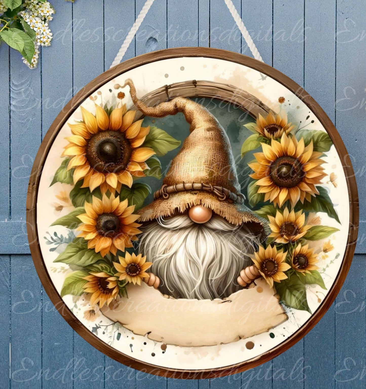 HELLO SUMMER GNOME door hanger, wreath sign, png, for sublimation high resolution, 2 files, 1 add your own text