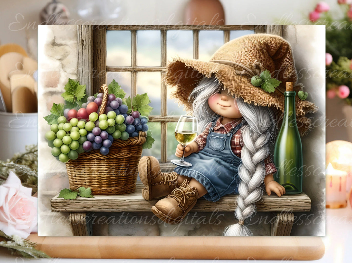 WINE GIRL GNOME cutting board sublimation  sublimation high resolution