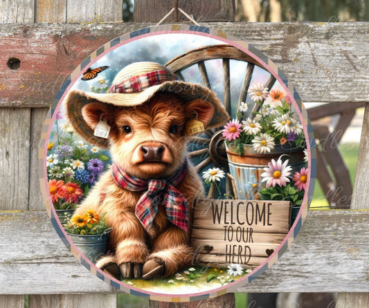 SPRING HIGHLAND COW round door png, for sublimation high resolution