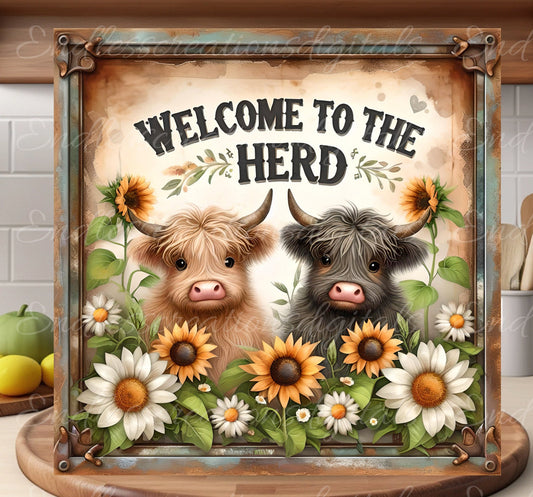 WELCOME HERD DOOR hanger, wreath sign, square cutting board png,