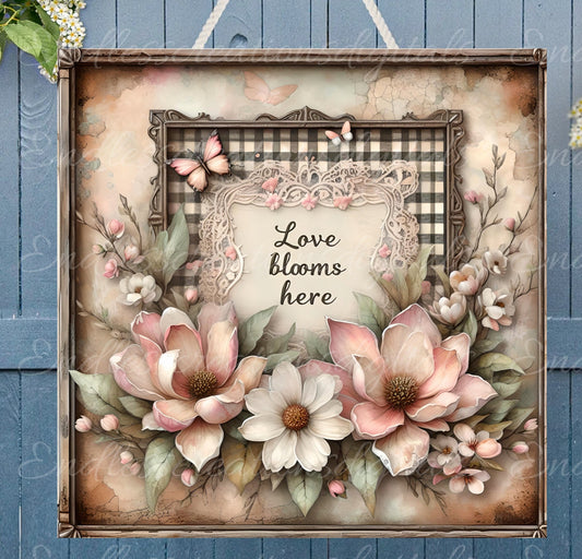 MAGNOLIA SQUARE DOOR hanger, wreath sign png, square cutting board for sublimation high resolution, 2 files for download 1 add your own text