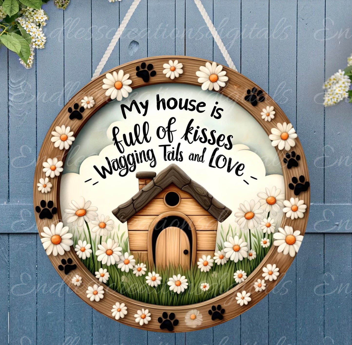 DOG PAWS DOOR hanger, wreath sign, round cutting board png, for sublimation high resolution