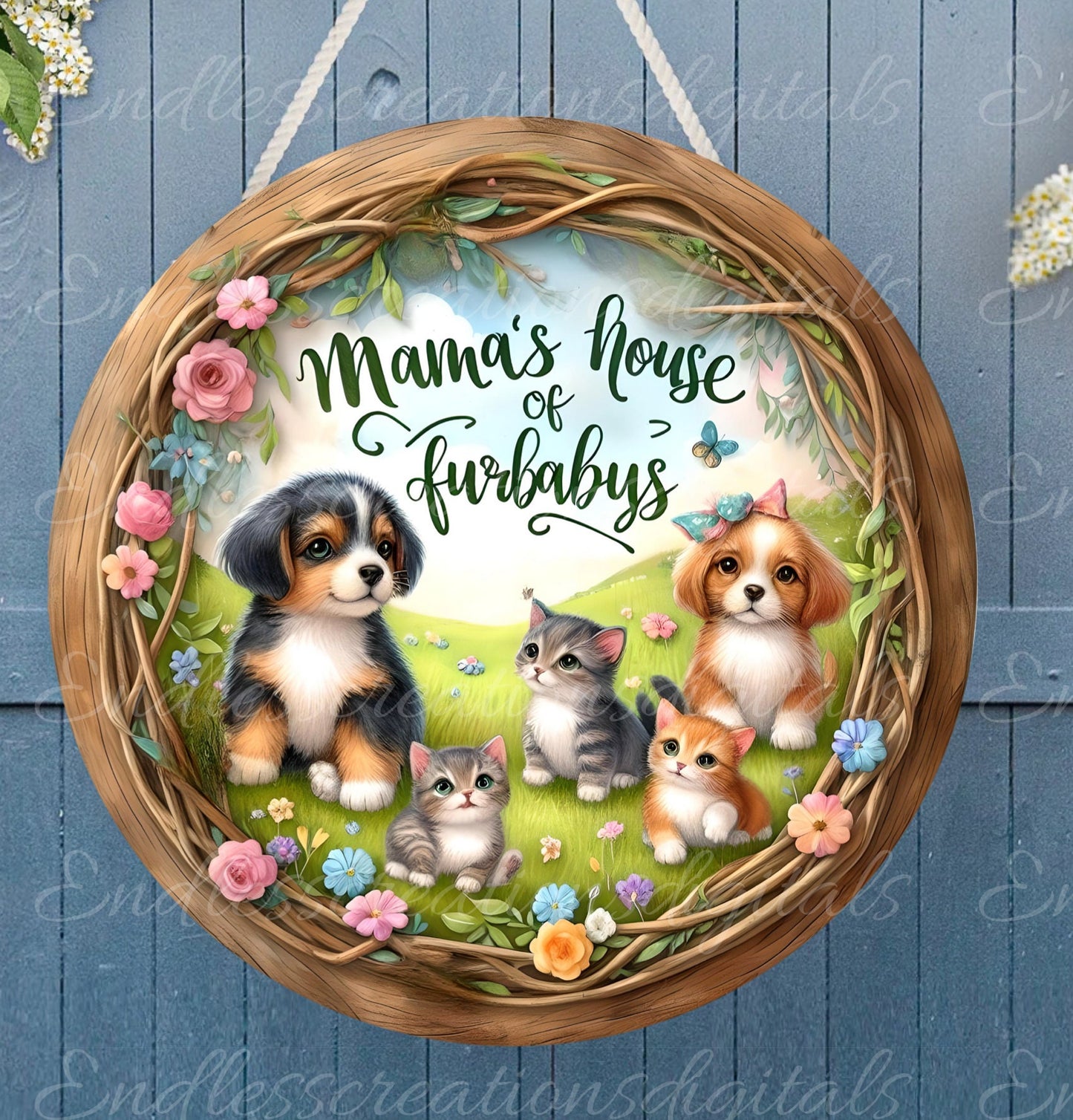 FURBABIES DOOR hanger, wreath sign, round cutting board png, for sublimation high resolution