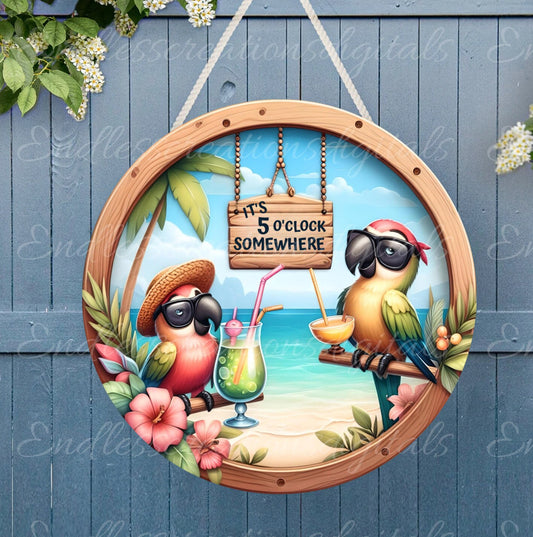 TROPICAL PARROT SUBLIMATION door hanger, wreath sign png, for sublimation high resolution 2 files, 1 add your own text