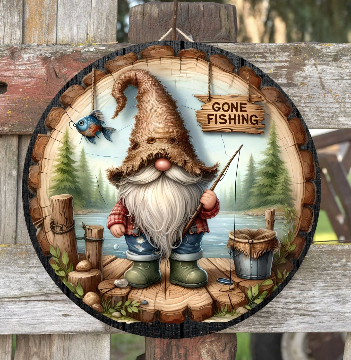 FISHING GNOME SUBLIMATION door hanger, wreath sign png, for sublimation high resolution