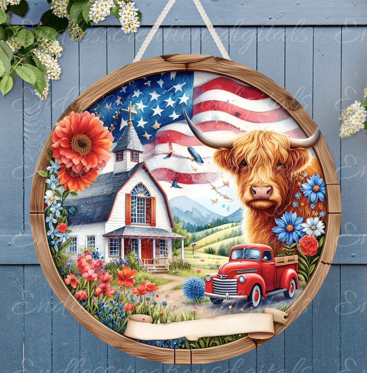 PATRIOTIC WELCOME door hanger, wreath sign png, for sublimation high resolution, 2 files, 1 add your own text