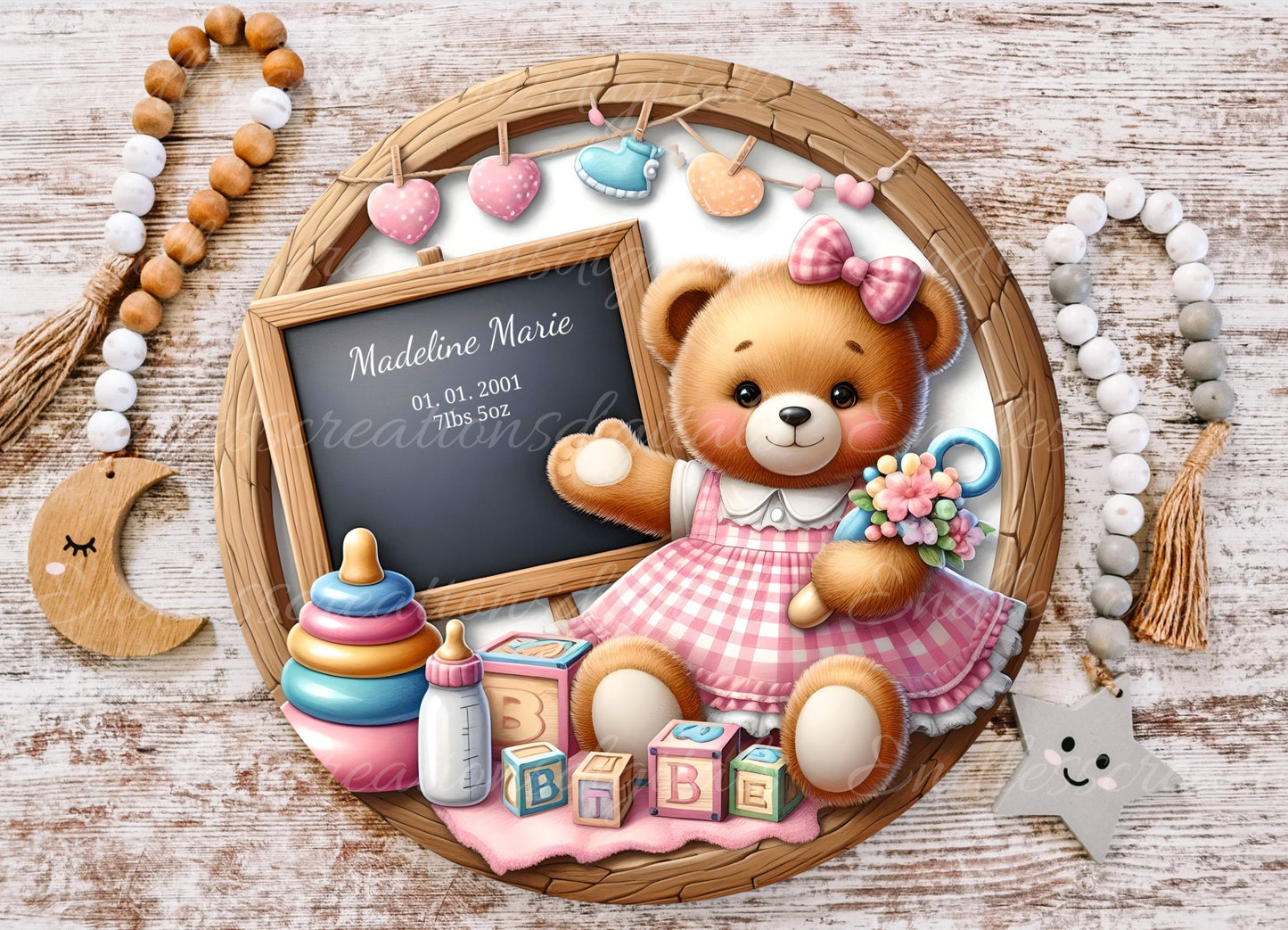 BABY'S ROOM ANNOUNCEMENT round, DIGITAL DOWNLOAD ONLY, for sublimation high resolution, 1 file add your own text!