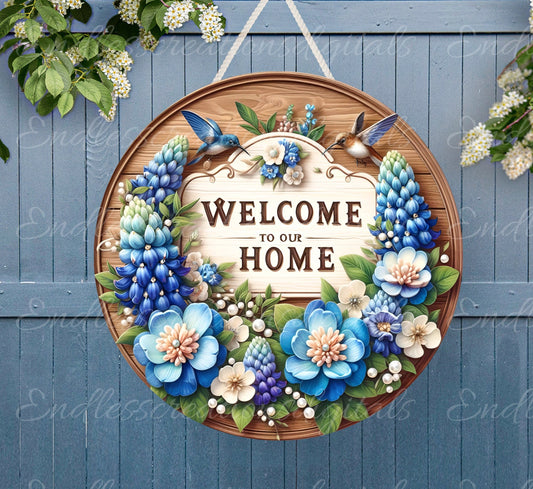 WELCOME BLUEBONNET DOOR hanger, wreath sign png, for sublimation high resolution, 2 files for download with one blank add your own text