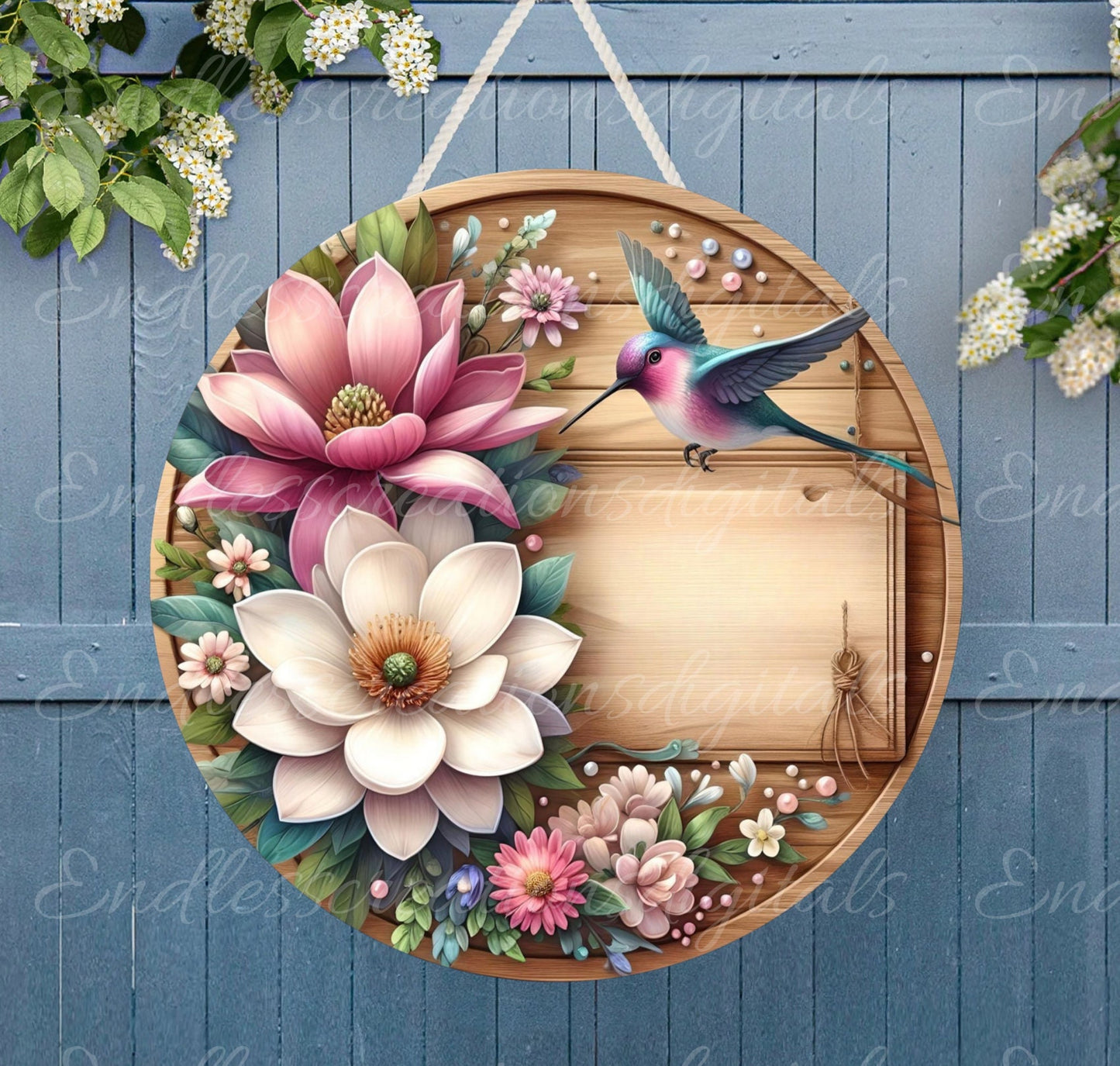 WELCOME SPRING MAGNOLIA DOOR hanger, wreath sign png, for sublimation high resolution, 2 files for download, 1 add your own text