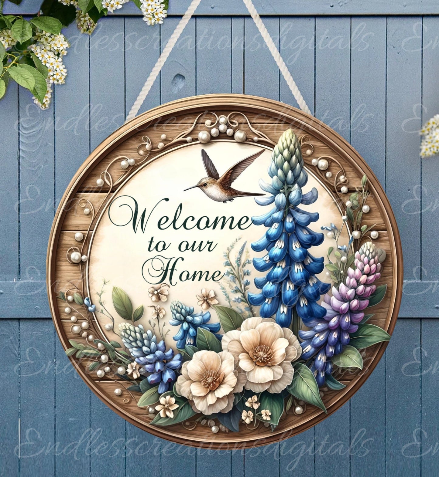 WELCOME BLUEBONNET SUMMER DOOR hanger, wreath sign png, for sublimation high resolution, 2 files for download with 1 blank for your own text