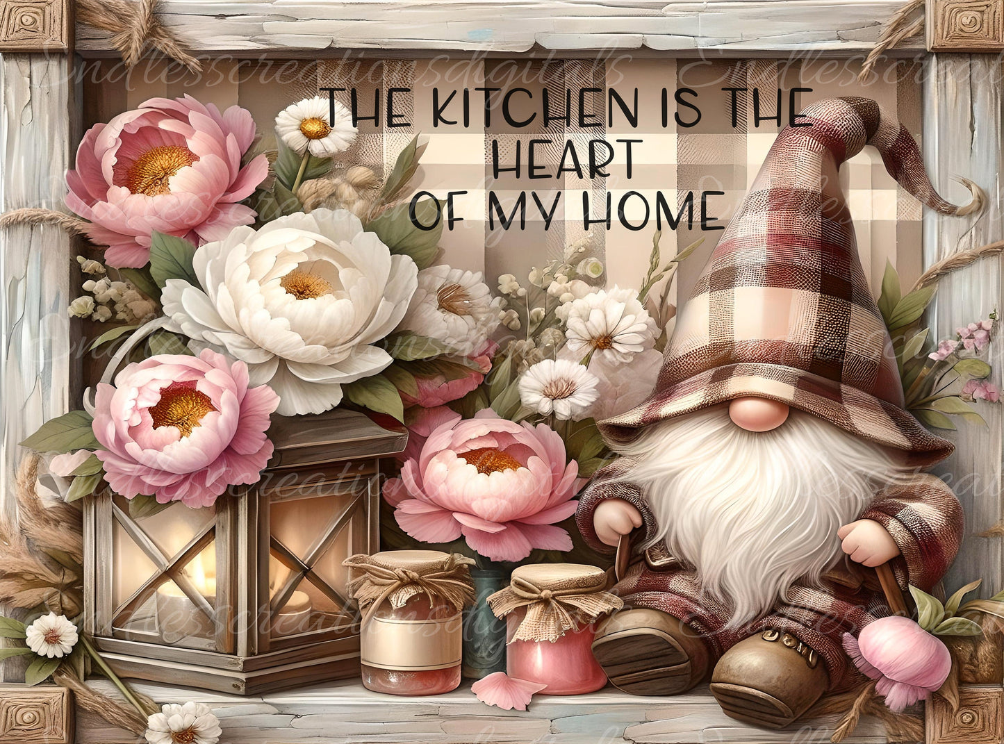 KITCHEN PEONY GNOME cutting board sublimation  sublimation high resolution 2 files, 1 add your own text